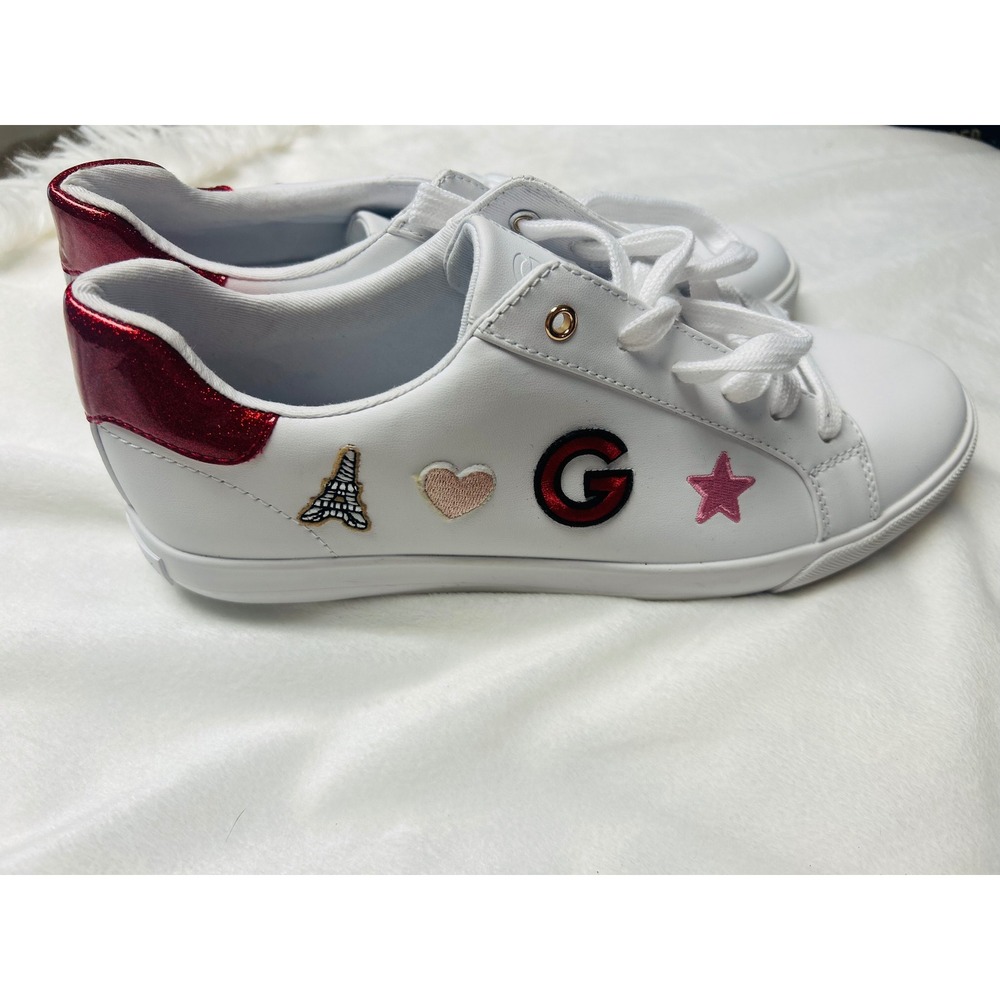 GBG Los Angeles Womens White Sneakers Red Glitter Heel Patch Detail Shoes 10M - Picture 6 of 7